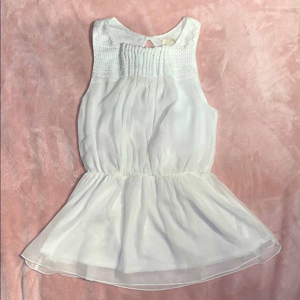 H&M - 6 - White Crochet Pleated Peplum Top